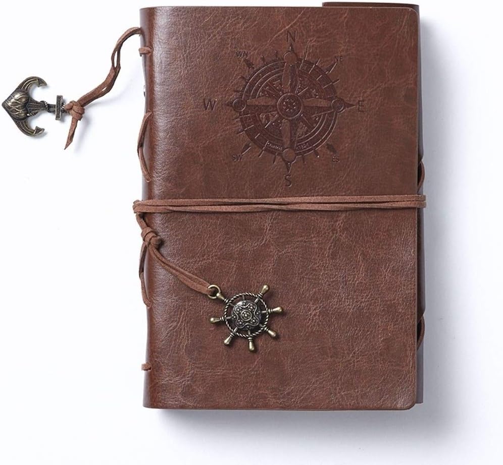 ZJY A6,A7 Retro Pendants Classic Embossed Leather Writing Journal Notebook Vintage Nautical Spiral Blank String Diary Notepad Sketchbook Notebooks