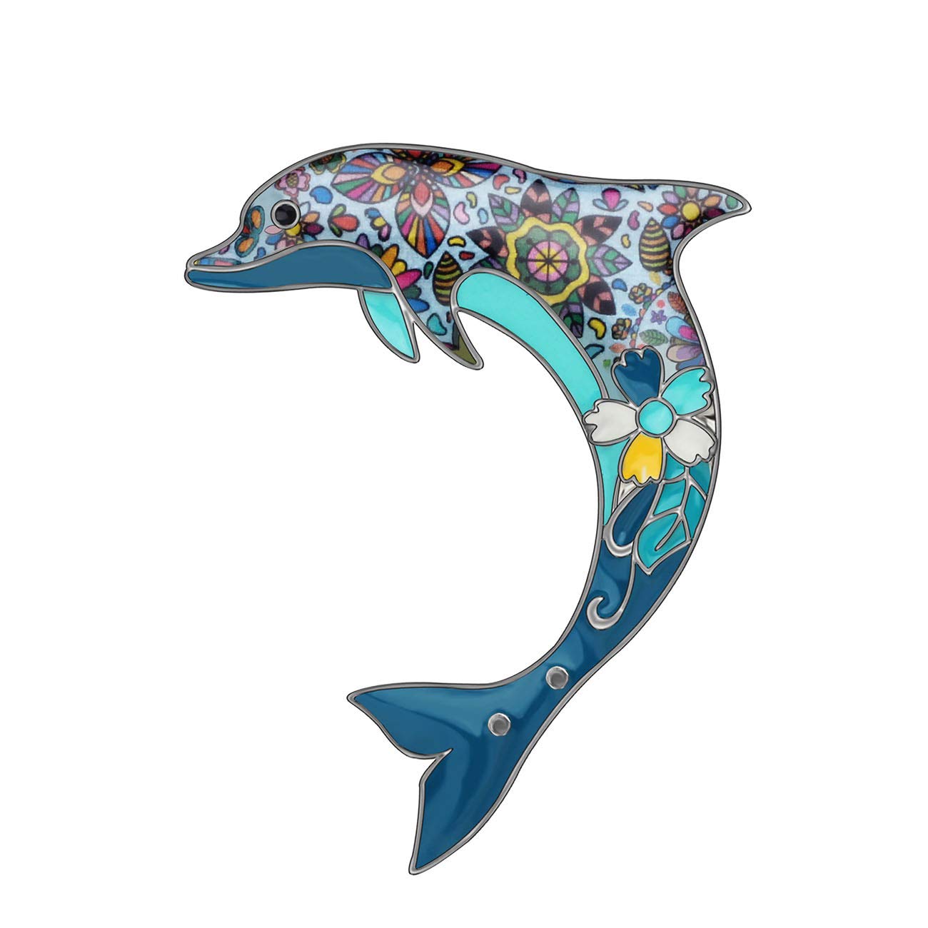 DUOWEI Cute Floral Enamel Dolphin Brooch Pins Clothes Decoration for Women Girl Jewelry Gifts (Blue)