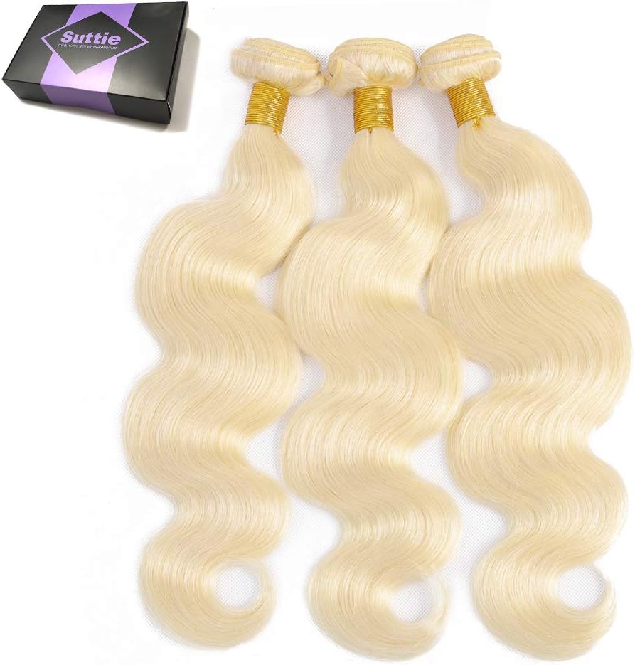 Suttie 613 Platinum Blonde Body Wave Real Hair Weave 3 Bundles Human Brazilian Hair 6J161820