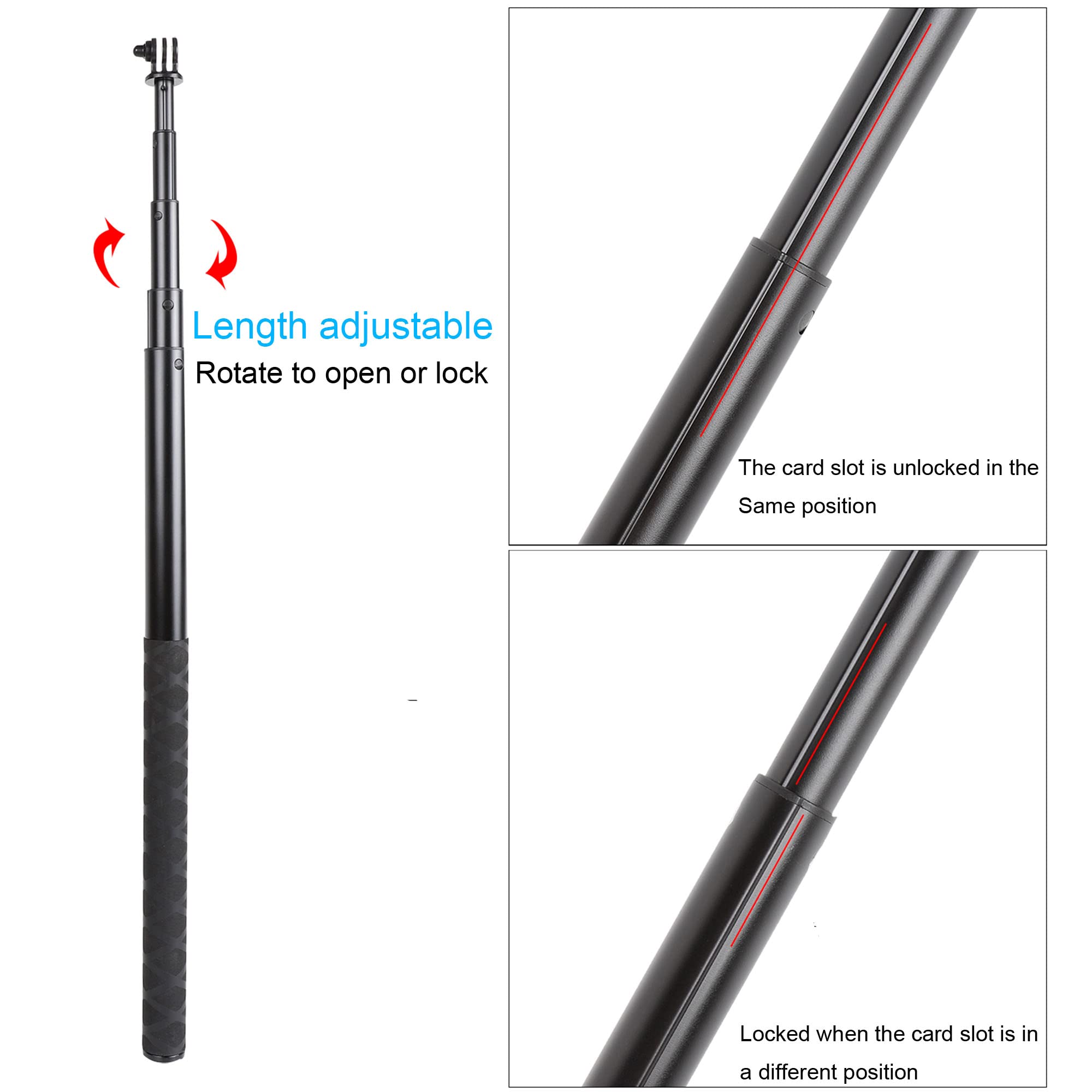 79inch Long Selfie Stick for GoPro 13/12 11 10 9 8 7 6 5 Blcak 4 Silver Go Pro Max Session, DJI Osmo Action 5 4 3 2,AKASO,Insta360 One RS R Cameras, 45-200cm Extendable Pole Monopod