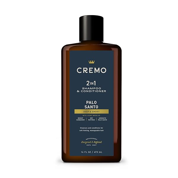 CREMO PALO SANTO BARBER GRADE 2-N-1 SHAMPOO & CONDITIONER, NOTES OF BRIGHT CARDAMOM, DRY PAPYRUS AND AROMATIC PALO SANTO,16 FL OZ