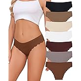 LEVAO Seamless Underwear for Women No Show Ice Silk Bikini Breathable Hipster Wavy Sides Invisibles Panties 7 Pack S-XL