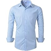 Beninos Men's Dress Shirts Solid Long Sleeve Texture Formal Shirt Business Casual Button Down Shirts