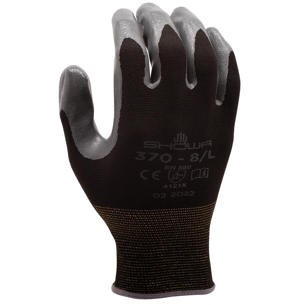 Showa Gloves SHOB370-L No.370 Palm Fit Glove, Size: L, Black/Dark Grey