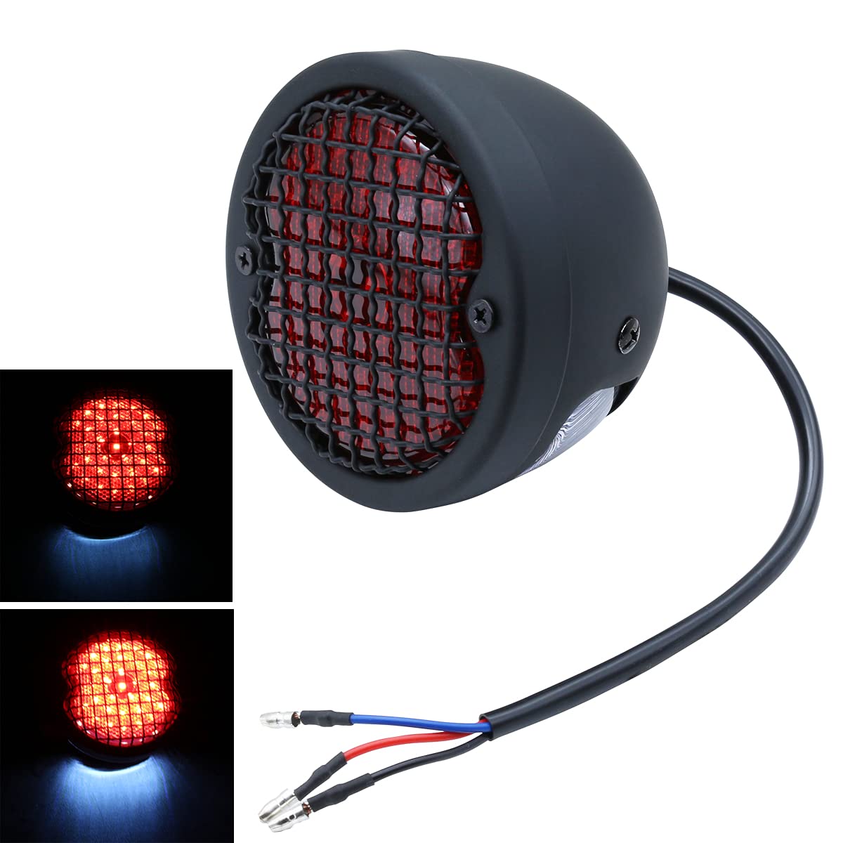 Photo 1 of FATECIM Round Motorcycle LED Tail Light Rear Brake Stop Light Red Lens Grille Ribbed Integrated License Plate Lamp for Harley Sporster Bobber Chopper Cruiser Honda Yamaha Suzuki Kawasaki Black