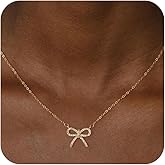 SUFOPE Gold Necklace for Women Dainty Bow Necklace 14K Gold Plated Neckalce Tiny Bow Pendant Choker Chain Trendy Cute Bowknot Necklace Jewelry for Gift