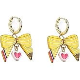 Teacher Earrings for Women Acrylic Bow Pencil Dangle Earrings Teacher Appreciation Gifts from Student Back to School Outfits