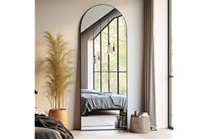 Otlsh Arched Floor Mirror, 58"18" Full Length Mirror with Stand, Freestanding, Aluminum Frame - Black