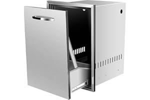 AHLOKI Pull-Out Double Trash Drawer Stainless Steel Outdoor Kitchen Trash Drawer Storage for 10 Gallon Commercial Wastebaskets (16''Wx22''Hx16.5''D)