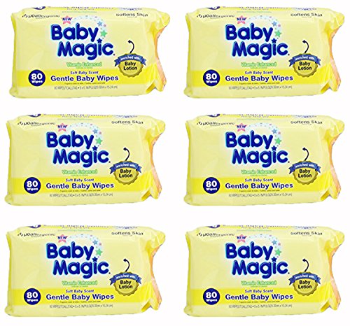 Baby Magic Gentle Baby Wipes, Hypoallergenic, Soft Baby Scent, Pack of 6, (480 Wipes)