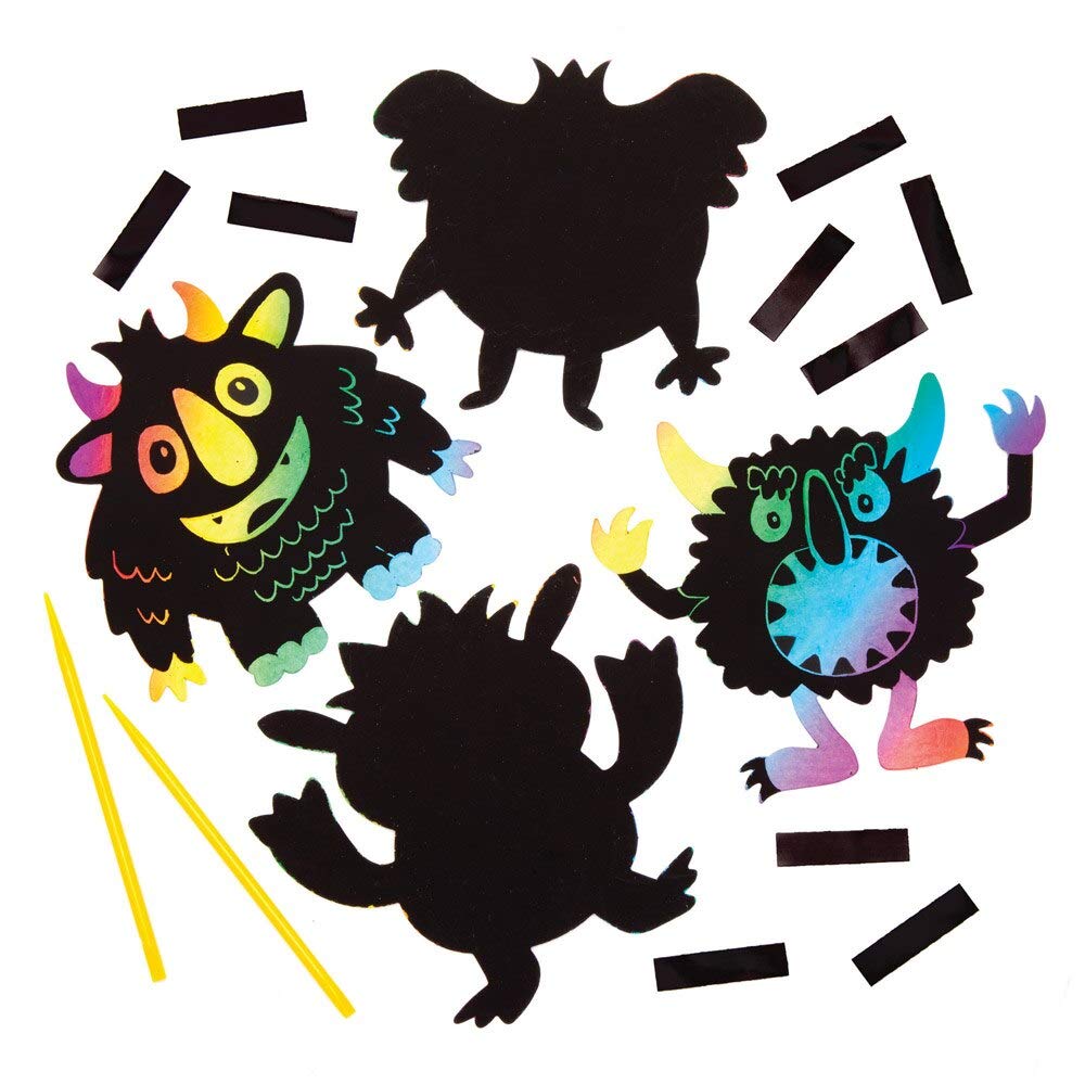 Baker Ross AW782 Scratch Art Monster Magnets Halloween Craft Set (Pack of 10), Assorted