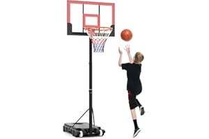 GYMAX Basketball Hoop 3.3-7/10 FT Adjustable, Portable Basketball Net Outdoor with Wheels, PC Backboard, Fillable Base for Ki