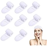 Tatibana White Elastic Terry Cloth Spa Headband, 8 Pack Facial Head Wrap band Washable Makeup Headband with Magic Tape