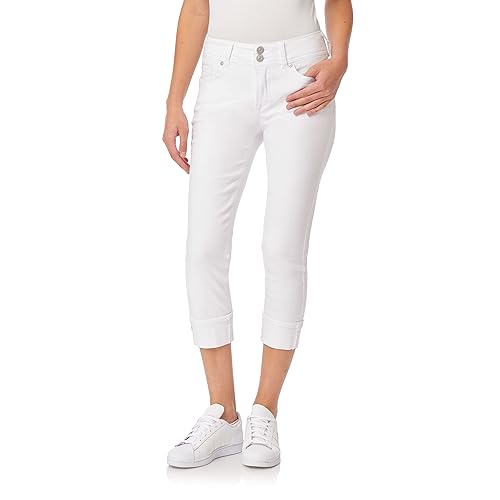 WallFlower Women's Luscious Curvy 23.5'' Crop Mid-Rise Insta Stretch Juniors (Standard and Plus), White, 0