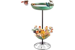 dreamysoul Metal Bird Baths for Outdoors, Pedestal Green Bird Bath with Flower Planter, BirdBaths for Outdoors Garden Yard Patio Decor