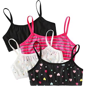 MakeMeChic Girl's Training Bra Crop Cami Undershirts Adjustable Straps Wireless Cute Bras Soft Fabrics Bra 4 Pack