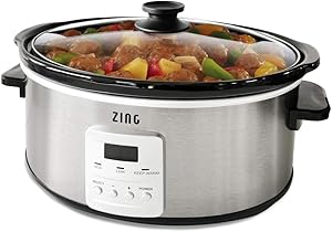 Zing 7 Qt Programmable Slow Cooker with Timer, Oval, Stainless Steel