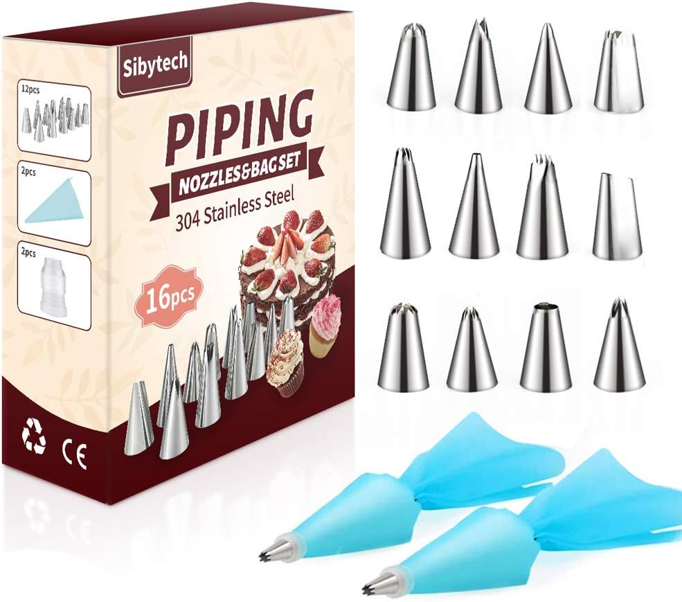 SibyTech Piping Bags and Nozzles Set, Include 2 Silicone Piping Bags