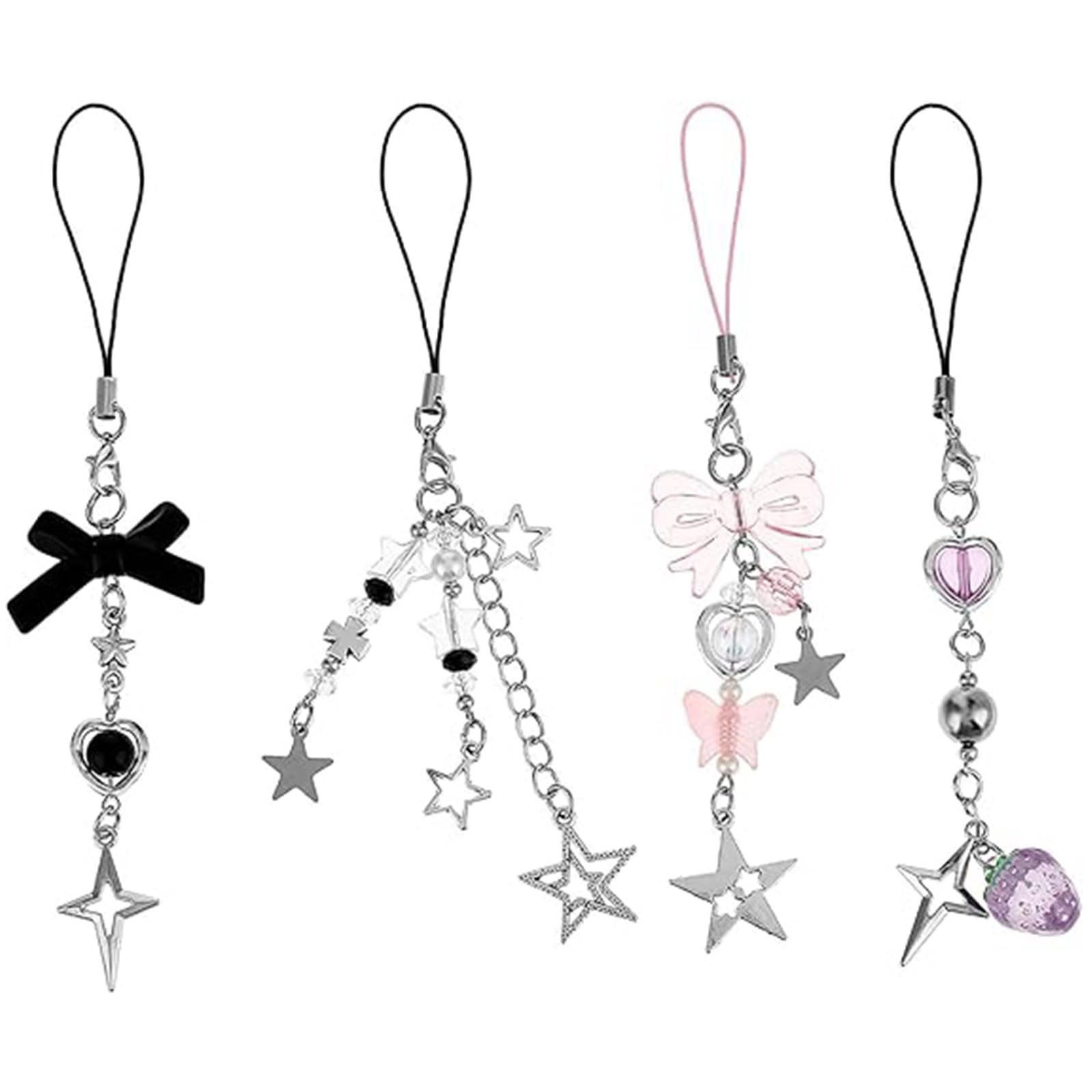JYTDBCS 4Pcs Cute Phone Charms, Cell Phone Charms Strap Mobile Phone Pendant Pink Strawberry Butterfly Star Phone Charm,phone charm strawberry