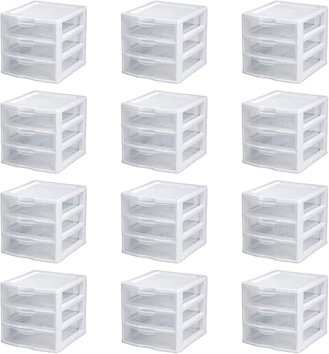 New Sterilite Small Compact Countertop 3 Drawer Desktop Storage