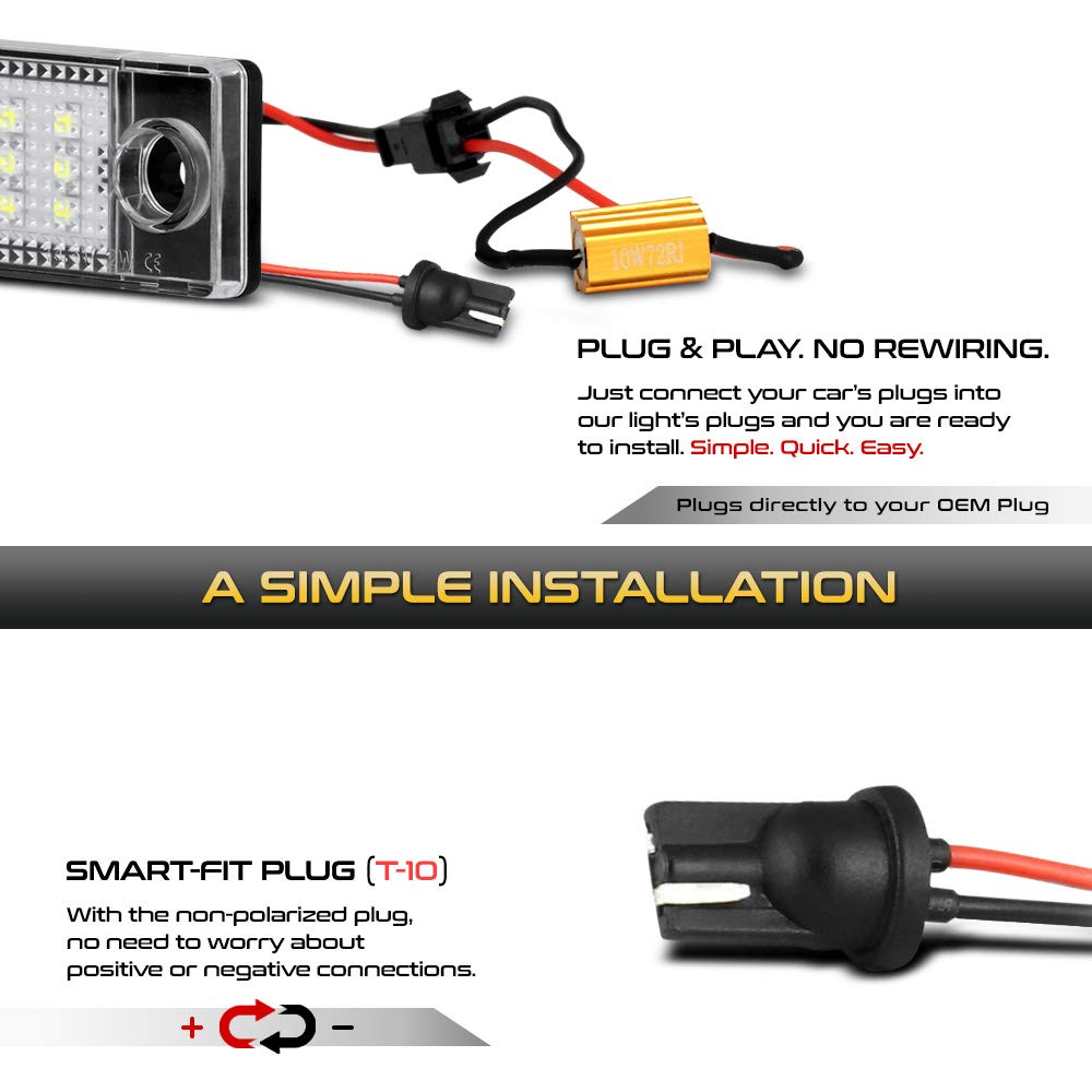 6000K Diamond White 2Piece Set VIPMOTOZ Full LED License Plate Light Tag Lamp Assembly