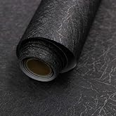 Black Silk Wallpaper Peel and Stick Self Adhesive Removable Contact Paper | 15.7" x 118" Renter Friendly Embossed Textured Vinyl Wrap Paper Modern Waterproof Bathroom Cabinet Drawer Liner Wall Covering