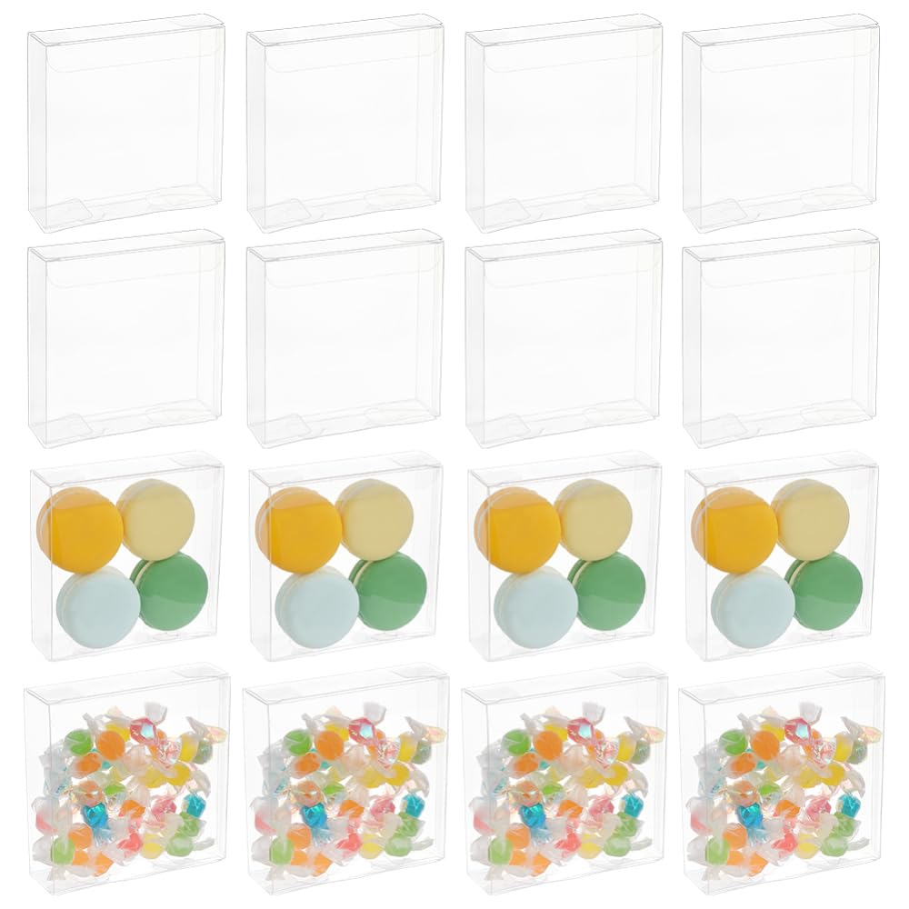 BENECREAT 72pcs Transparent Gift Boxes, 10x10x3cm Rectangle PVC Clear Wedding Favor Boxes for Candy Chocolate, Valentine's Day Festival Gift Packaging