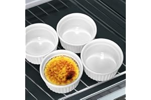 Cinf Porcelain Ramekins 6 oz Pudding Cup Baking Cup Bowls Dishes, Set of 4,Souffle Cups Dishes, Dipping Sauce,Creme Brulee, Custard Cups, Desserts, Oven, Microwave, Freezer and Dishwasher Safe