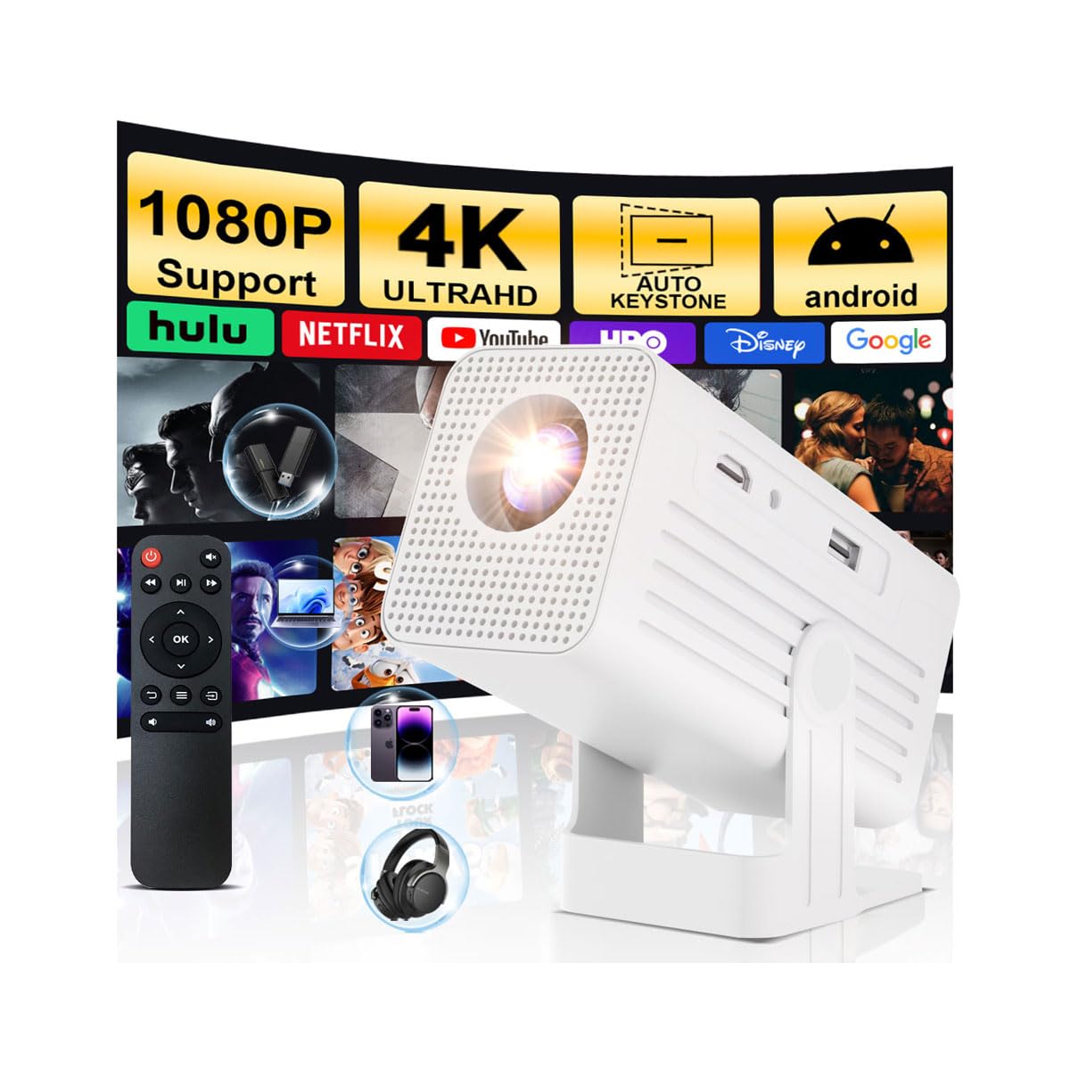 [Smart Projector with Apps] 4K Supported Mini
