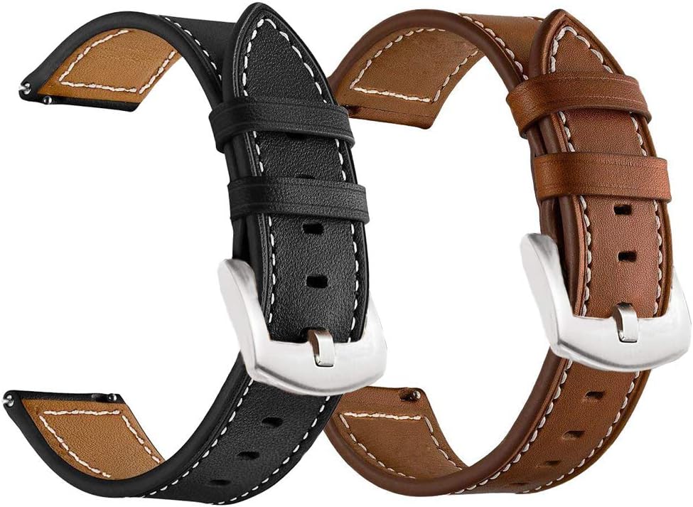 LDFAS Compatible for Fossil 22mm Band, (2 Pack) Leather Strap with Black Buckle Compatible for Fossil Gen 5 Carlyle/Julianna/Garrett HR, Q Explorist, Gen 5E 44mm, Sport 43mm, Smartwatch, Brown+Black