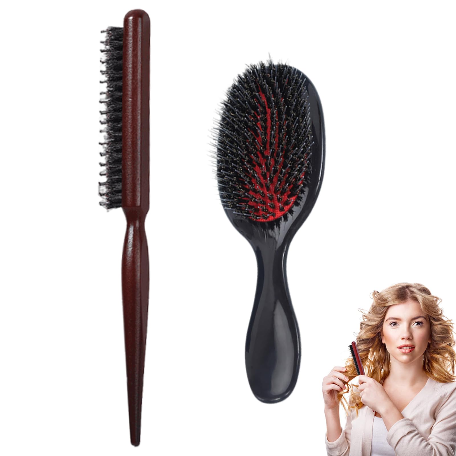 2 Pcs Hair Extension Brushes, Hair Extension Brush, Slick Back Hair Brush, Hair Brush, Bristle Brush Hair, With Beech Handle Used For Long Thick Curly Wavy Dry Or Damaged Hair Reducing Hair Breakage