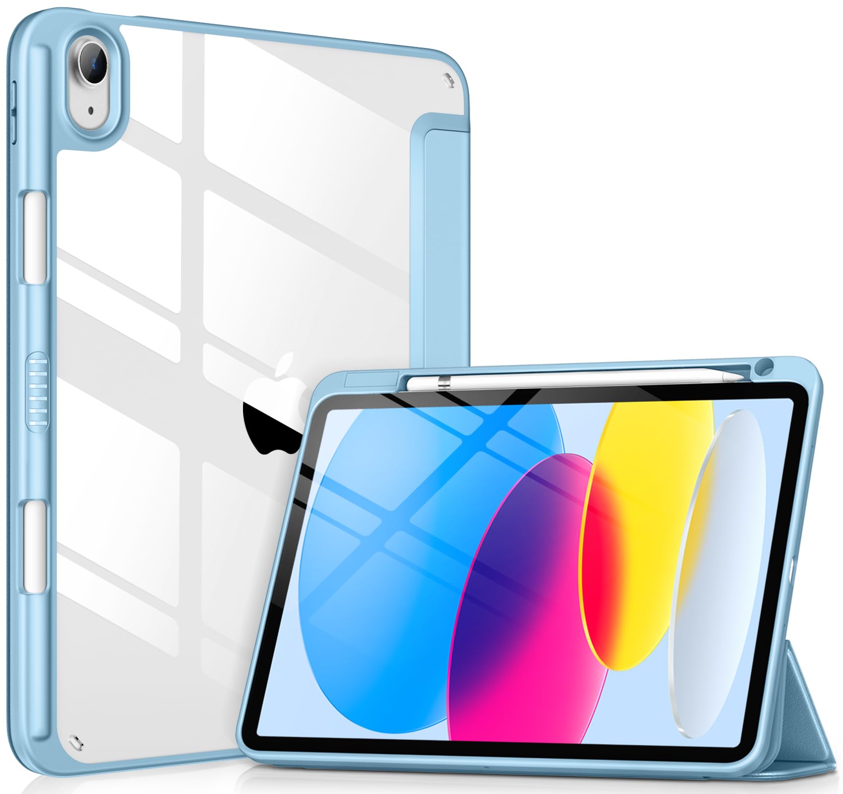 Photo 1 of VIKESI Case for iPad (A16) 11-inch 2025 and iPad 10th Generation 10.9 Inch 2022, Clear Back and TPU Shockproof Frame Cover [Built-in Pencil Holder, Support Auto Sleep/Wake] - Sky Blue