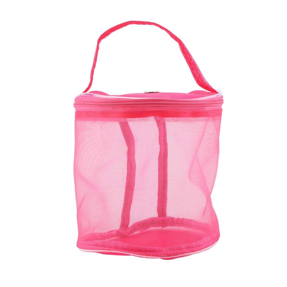 Portable Knitting Bag Cylinder Mesh Wool Storage Bag Lightweight Convenient Container Handbag For Yarn Accessories (Rose Red)