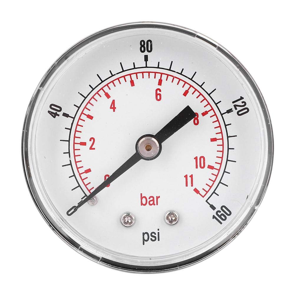 Yanmis 50mm Dial 1/4 BSPT Brass Axial Pressure Gauge, Air, Water, Oil, Gas (0-160psi 0-11bar)