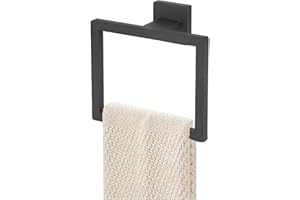 Shuoteng Matte Black Square Towel Holder Ring, 1Pc Minimalist Square Towel Rack Ring Wall Mounted Towel Holder, Modern Square