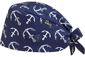 TOVELLE Anchor Navy Double-Sided Printed Scrub Caps for Men with Buttons, Adjustable Helps Reduce Static Buildup Medical Hats, Classic and Breathable Surgical Caps with Sweatband for Long Hours