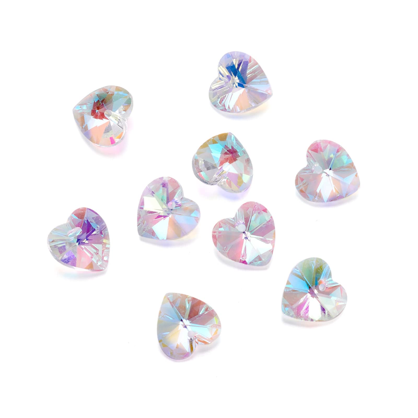 Craftdady 100Pcs Faceted Crystal Glass Love Heart Charms Heart Loose Beads AB Color Plated for Jewelry Craft Making
