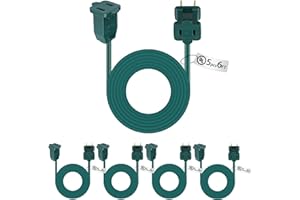 Kanayu 5 Pack 6 ft Green Indoor Extension Cord 2 Prong Electric Cord Extender, Wire Plug in and End Ac 120 Volts for Outdoor Christmas Connect or Extend String Lights