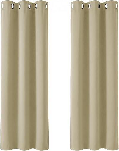 Deconovo Room Darkening Curtains 2 Panels Beige 42 x 90 Inch Eyelet Thermal