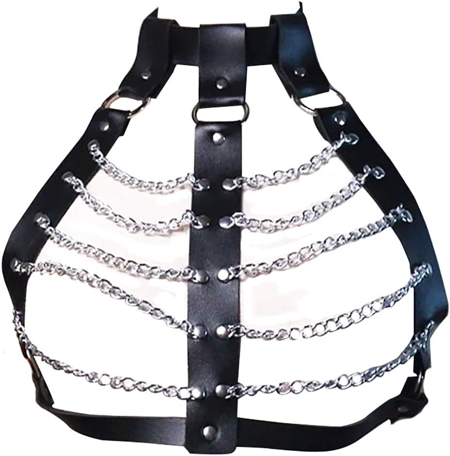 Women Harness Bra Leather Metal Chain Adjustable Cage Waist Belts Punk Body Chest Harness Gothic Straps Costume Clubwear