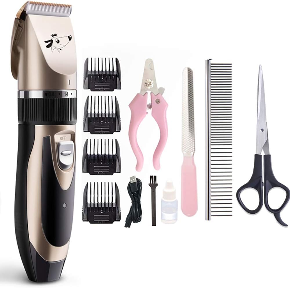 Dog Clippers Professional Low Noise Pet Clippers Rechargeable Cordless Cat and Dog Clippers Dog Trimmer Professional Dog Shaver Powerful Hair Trimmer Kit for All Pets