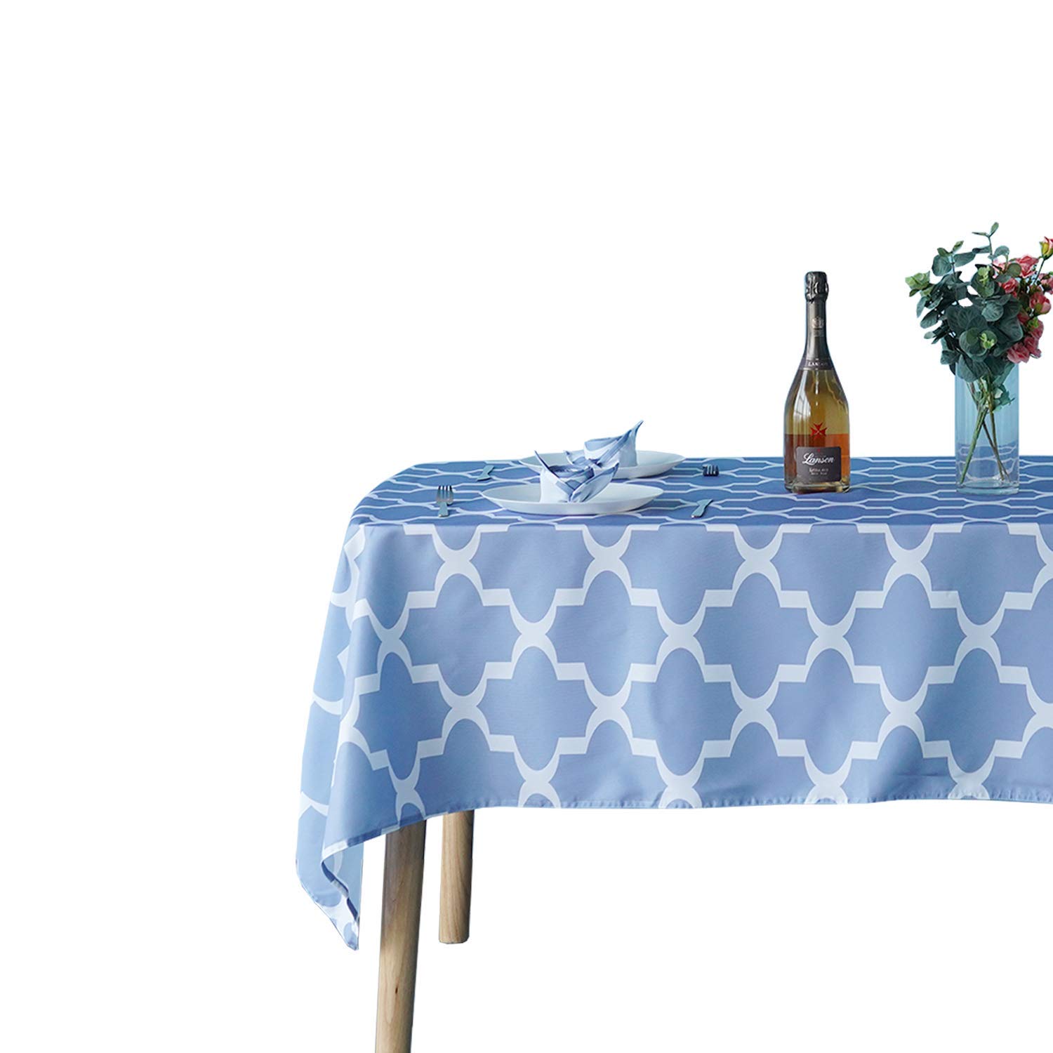 WedDecor 60 x 84 Inch Geomtric Trellis Tablecloth Rectangle, Waterproof Spillproof Washable Polyester Table Cloth for Outdoor Picnic, Kitchen, Patio and Holiday Dinner, Blue