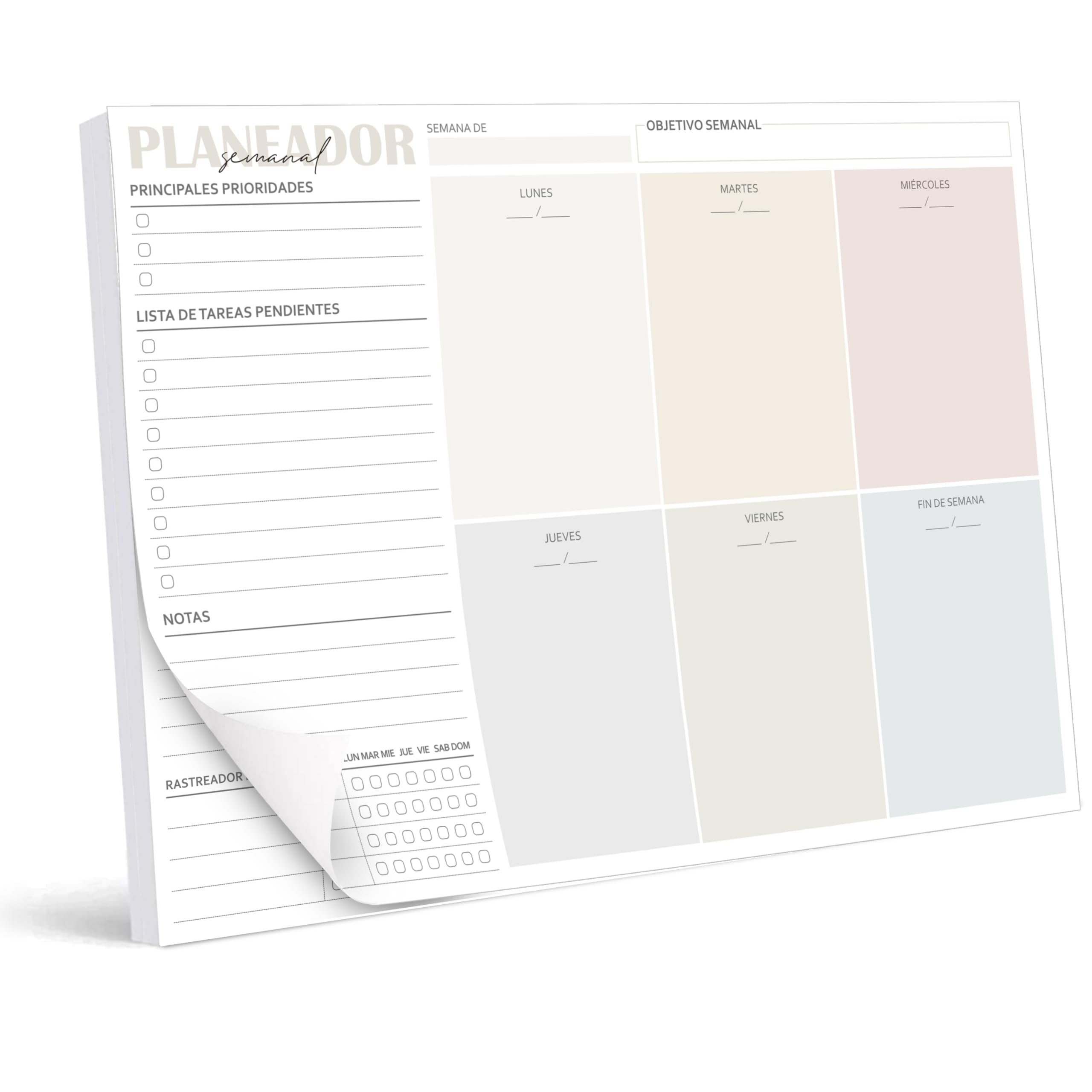 BIROYAL Planificador semanal A4 sin fecha fija (50 páginas), protector de escritorio con lista de todos, calendario semanal, planificador semanal, planificador semanal y seguimiento de hábitos para