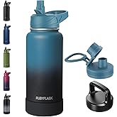 RUBYFLASK 32oz Insulated Water Bottle with Straw, Stainless Steel Metal Vacuum Water Flask, Large Thermal Water bottle with Leakproof 3 Lids for Travel, Camping, Gym Sports Indigo Black