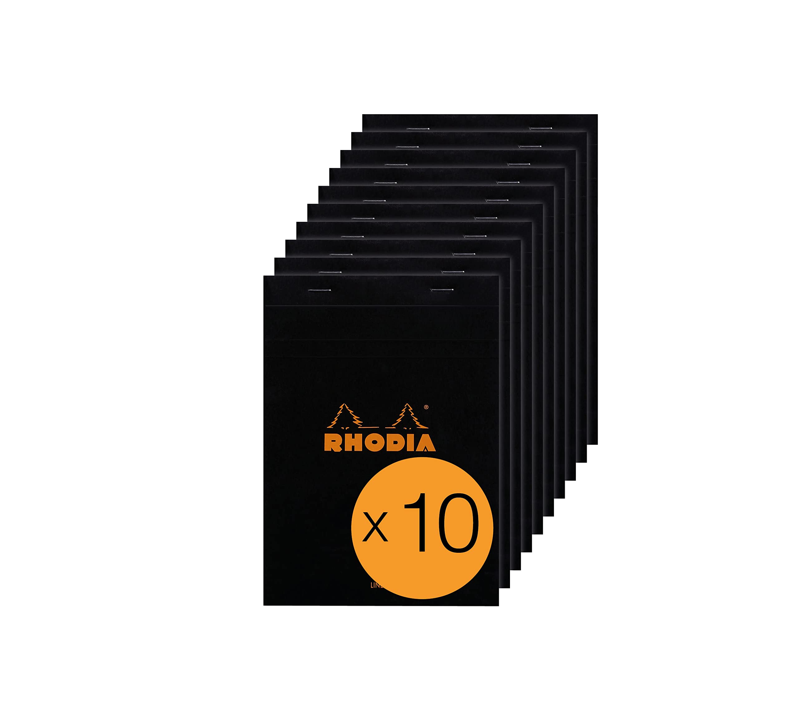 RHODIA 166009C - Stapled Notepad N°16 Black - A5 - Lined - 80 Detachable Sheets - White Clairefontaine Paper 80 g/m² - Coated Card Cover - Pack of 10 pads