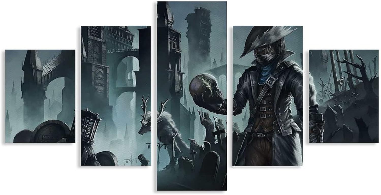 Room Decor Posters Bloodborne Arch Bridge 5 Pieces Bedroom Decoration Paintings Canvas Poster Wall Art Decor Print Picture Paintings for Living Room Bedroom Decoration 8