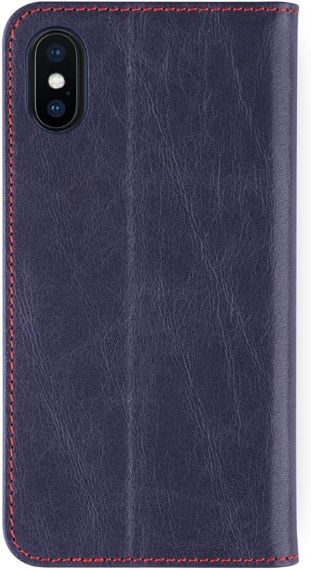 iPhone Xs/X Leather Wallet Case. iATO Premium Protective Genuine Blue Cowhide Wallet Cover. Stylish Folio Flip Type Accessory for iPhone Xs (2018) / X (2017) | Supports Wireless Charging
