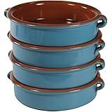 Mediterranean Blue Terra Cotta Cazuelas, Round - 6 Inch (4 Dishes)