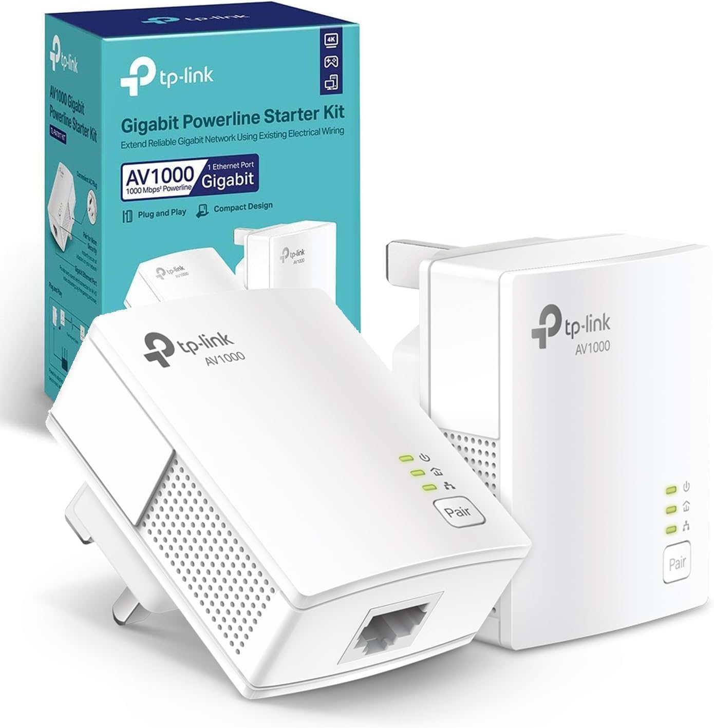 TP-Link TL-PA717KIT AV1000 Powerline Starter Kit, 1-Port Gigabit Powerline Network Adapters, HomePlug AV2, Speed up to 1000Mbps, Ideal for HD/3D/4K Video Streaming and Online Gaming, Plug & Play