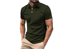 Mens Classic Buttons Shirts Short Sleeve Collared T-Shirt Athletic Slim Fit Pullover Casual Sun Protection Golf Top